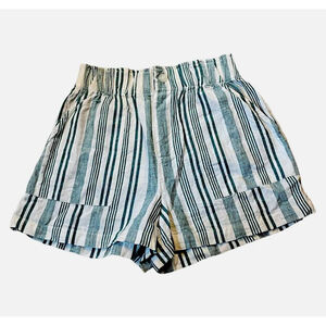 American Eagle Womens PS Green‎ Stripe Linen Blend Shorts Pull On Pockets Casual